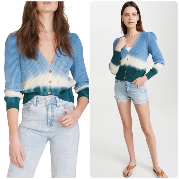 New! Veronica Beard Parula Tie-Dye Ribbed Cotton Cardigan 🩵 Small - Picture 1 of 16